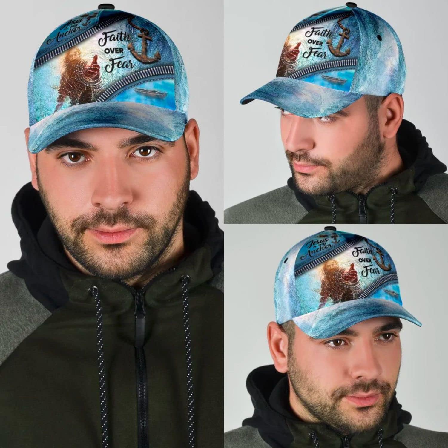 Hand Of God Faith Over Fear Anchor Baseball Cap - Christian Hats for Men and Women