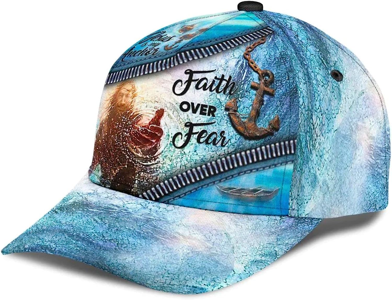 Hand Of God Faith Over Fear Anchor Baseball Cap - Christian Hats for Men and Women