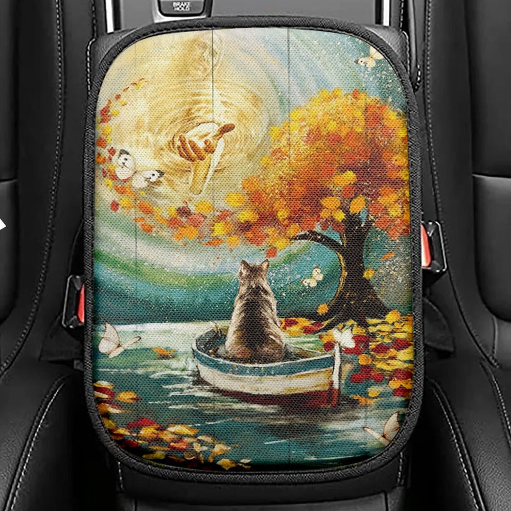 Hand Of God Fall Cat Boat Fall Tree Seat Box Cover, Christian Car Center Console Cover, Religious Car Interior Accessories