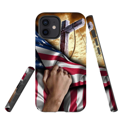 Hand Pulling American Flag With Cross Phone Case - Bible Verse Phone Cases Samsung