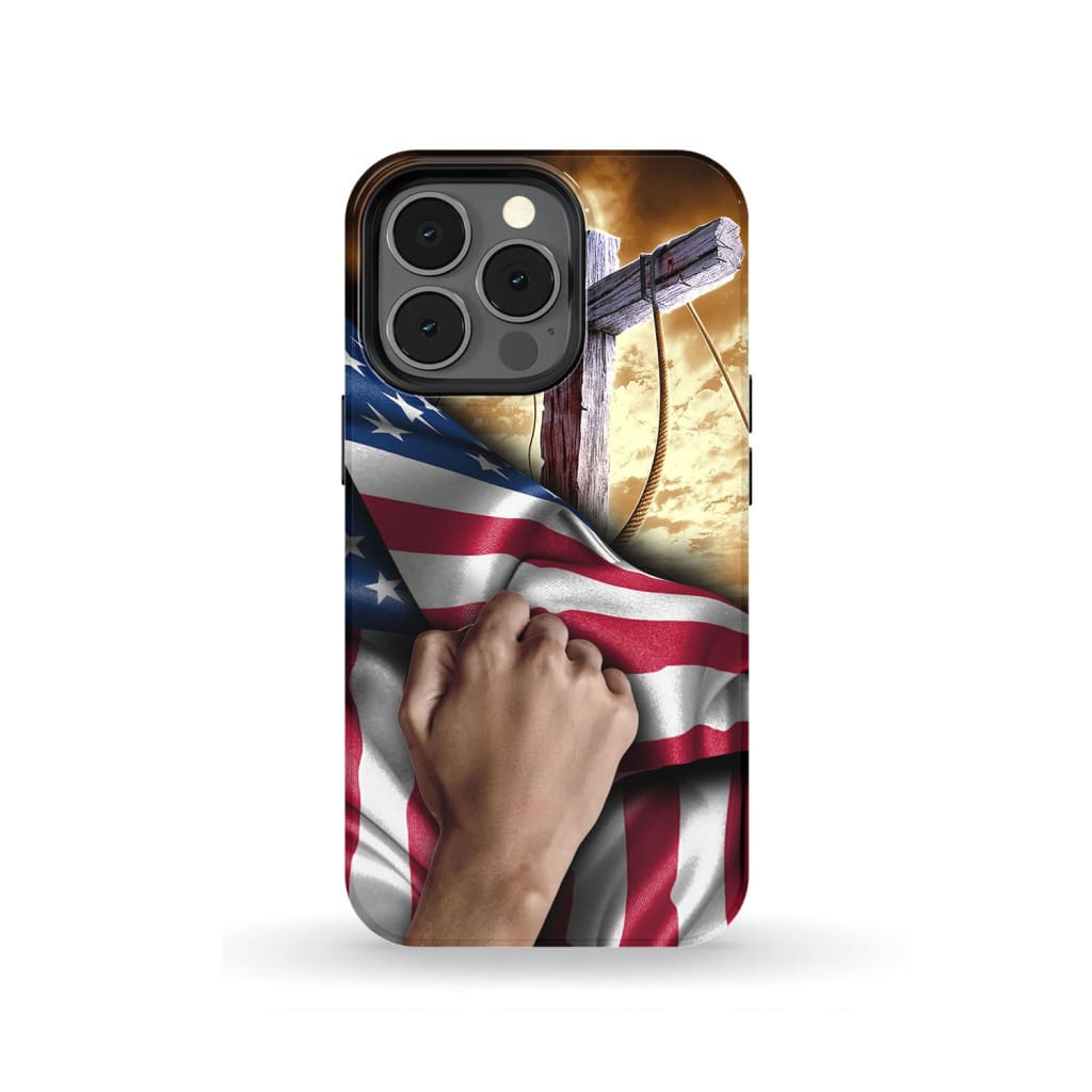 Hand Pulling American Flag With Cross Phone Case - Bible Verse Phone Cases Samsung