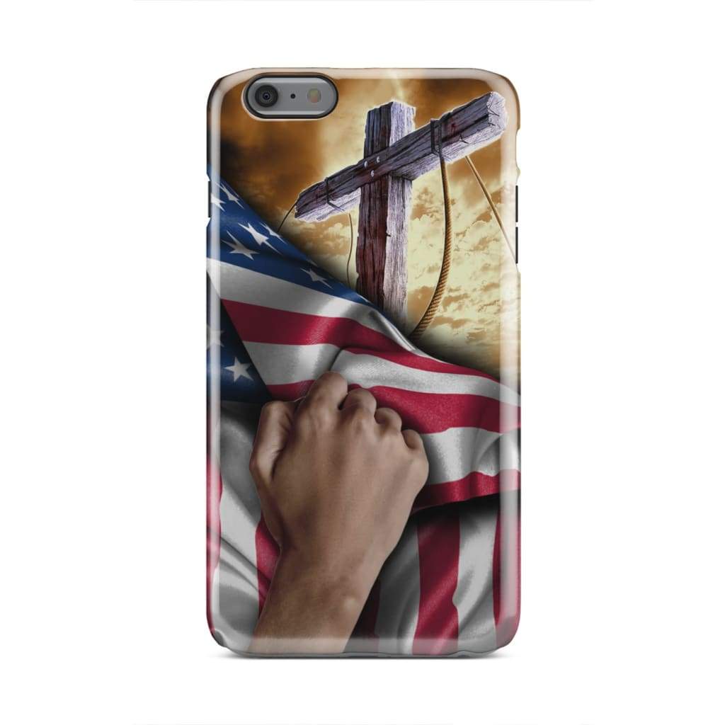 Hand Pulling American Flag With Cross Phone Case - Bible Verse Phone Cases Samsung