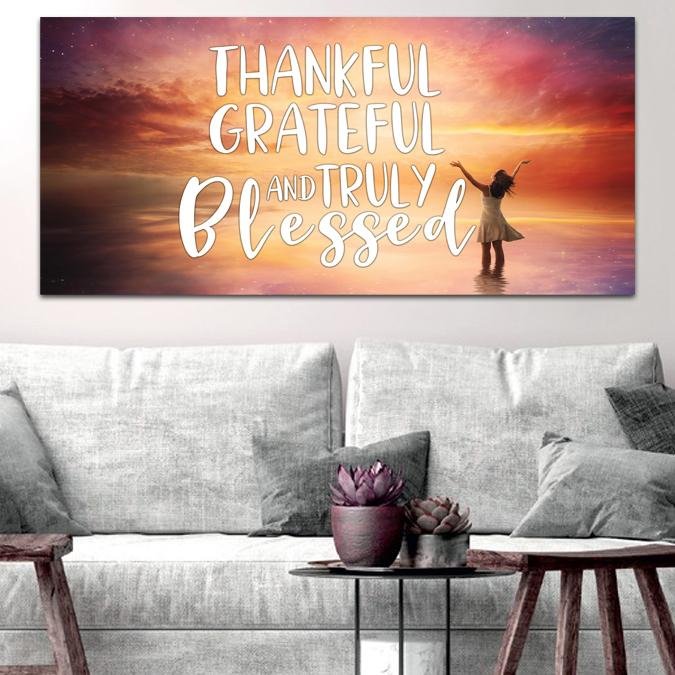Hands Out Thankful, Grateful & Blessed Wall Art - Christian Canvas Wall Art