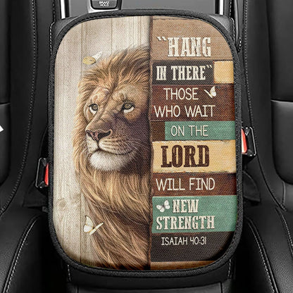 Hang In There Lion White Butterfly Seat Box Cover, Bible Verse Car Center Console Cover, Christian Inspirational Car Interior Accessories