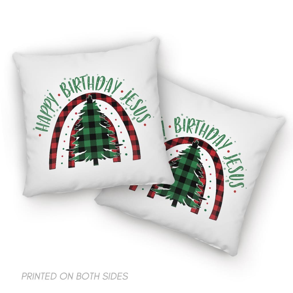 Happy Birthday Jesus Christmas Tree Pillow
