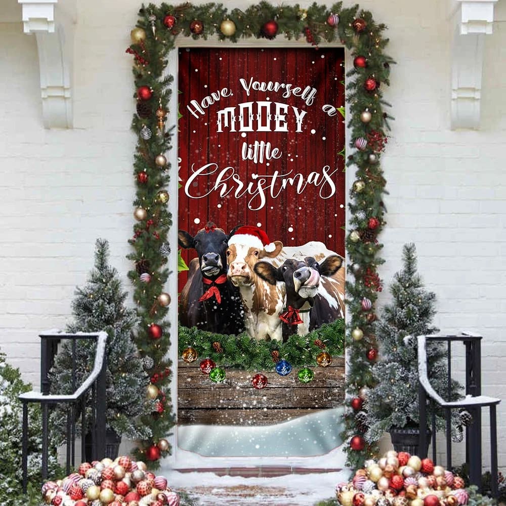 Happy Cattle Christmas Door Cover - Christmas Outdoor Decoration