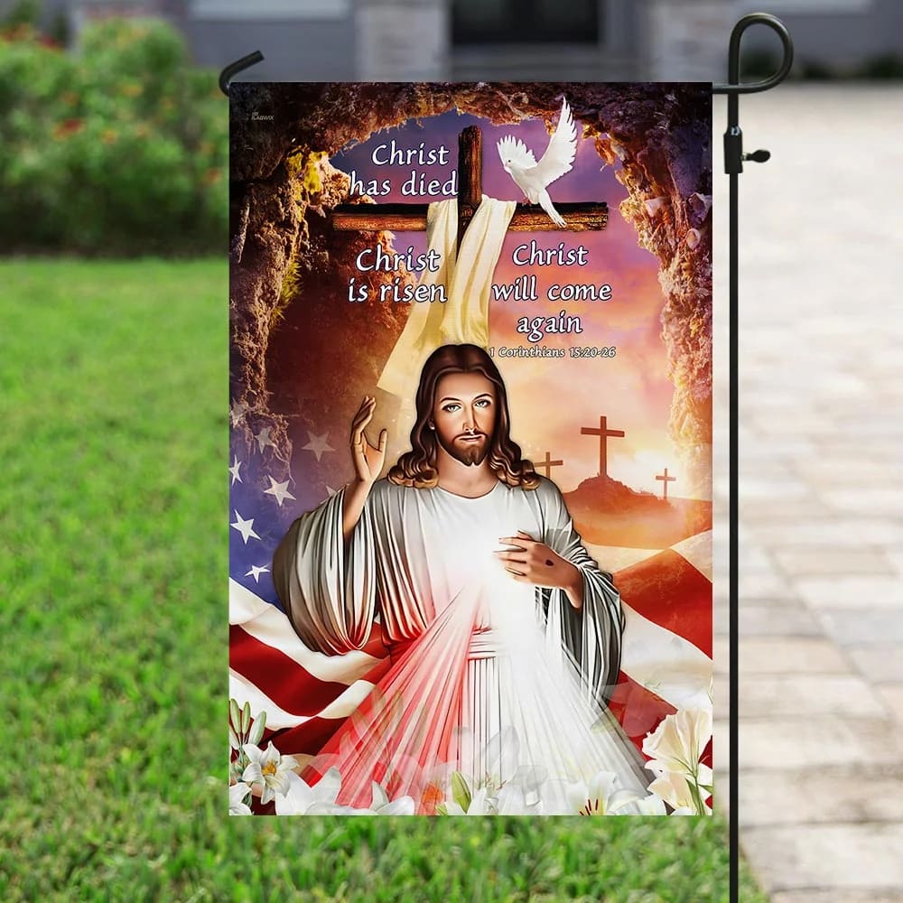 Happy Easter 1 Christ Has Died Christ Is Risen Christ Will Come Again Flag - Easter House Flags - Christian Easter Garden Flags