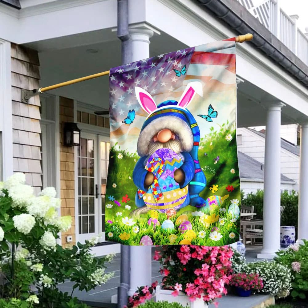 Happy Easter Autism Awareness Gnome Flag - Easter House Flags - Christian Easter Garden Flags