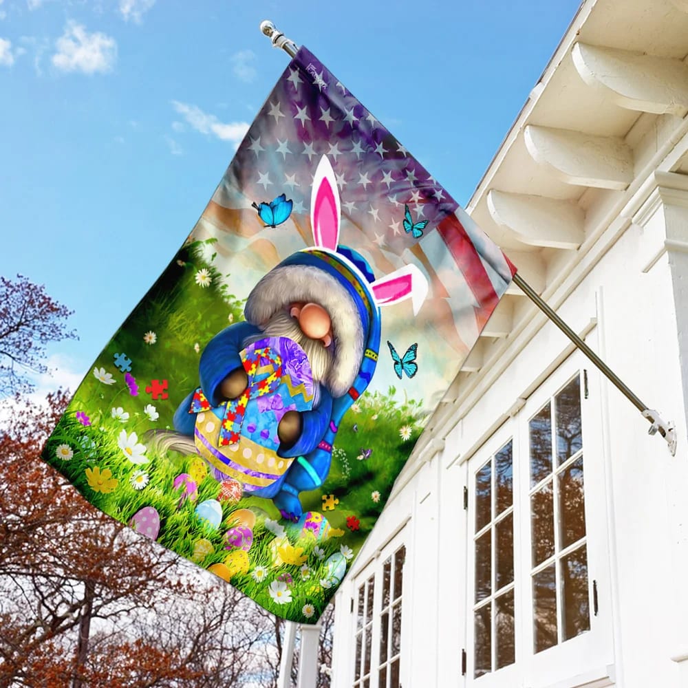 Happy Easter Autism Awareness Gnome Flag - Easter House Flags - Christian Easter Garden Flags