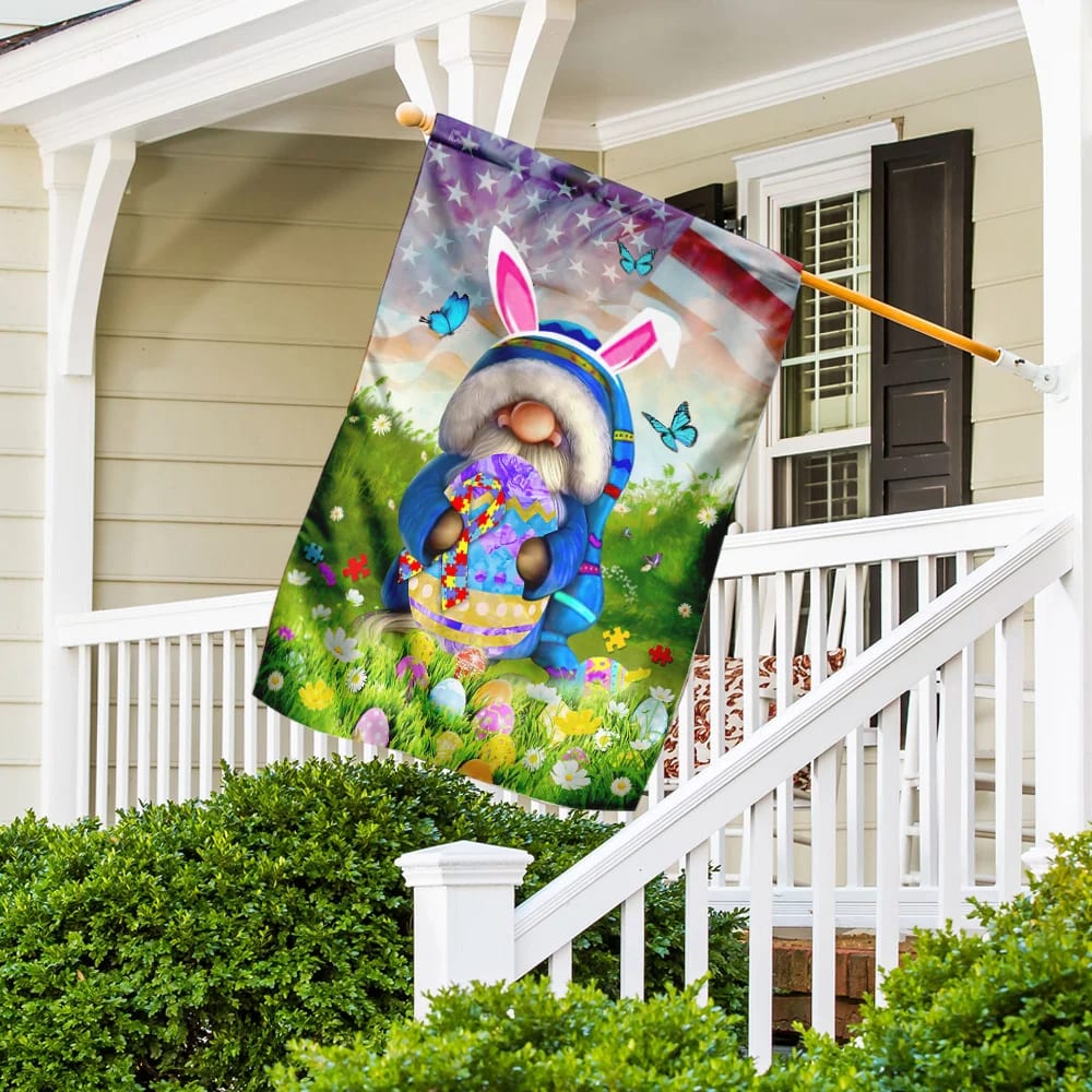 Happy Easter Autism Awareness Gnome Flag - Easter House Flags - Christian Easter Garden Flags