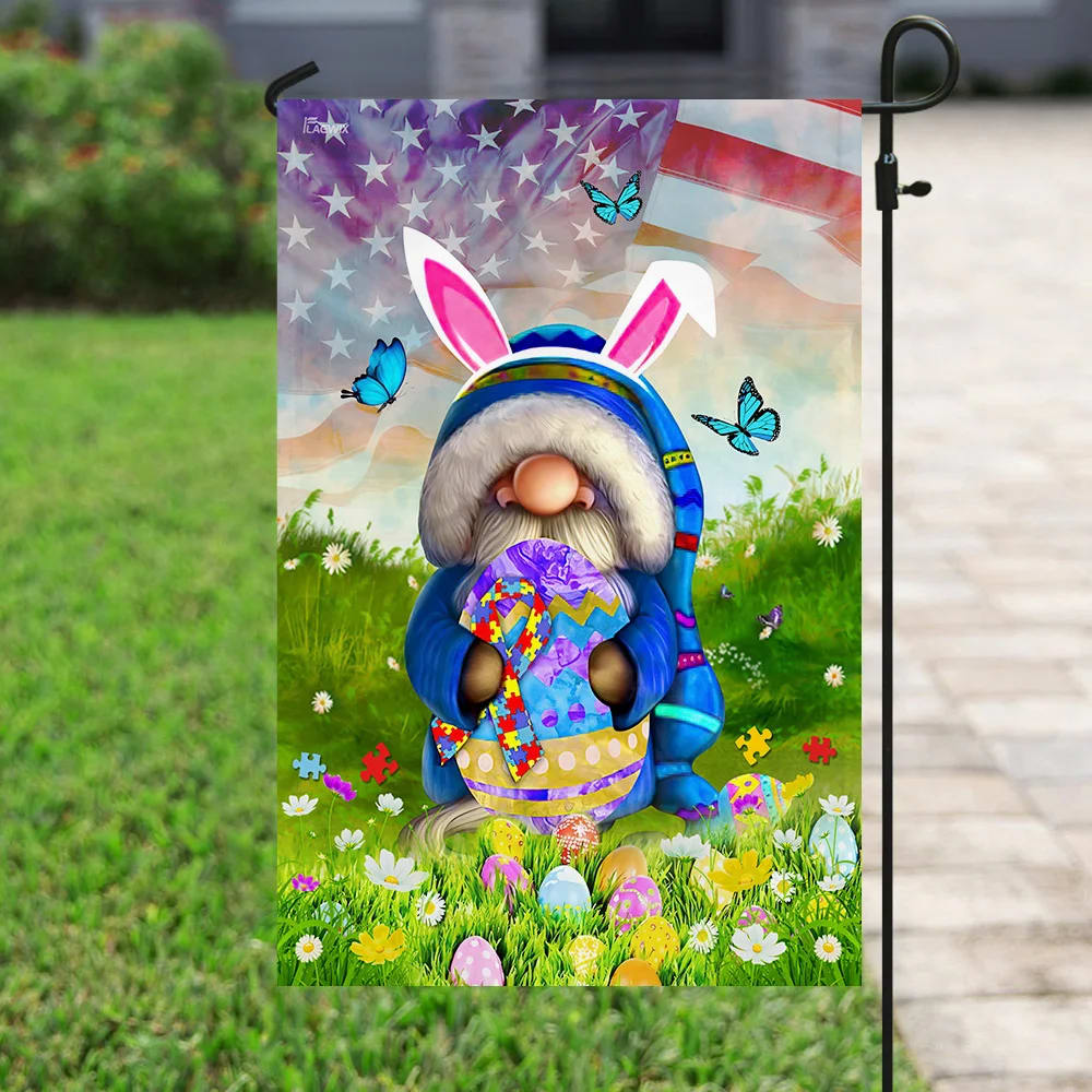 Happy Easter Autism Awareness Gnome Flag - Easter House Flags - Christian Easter Garden Flags