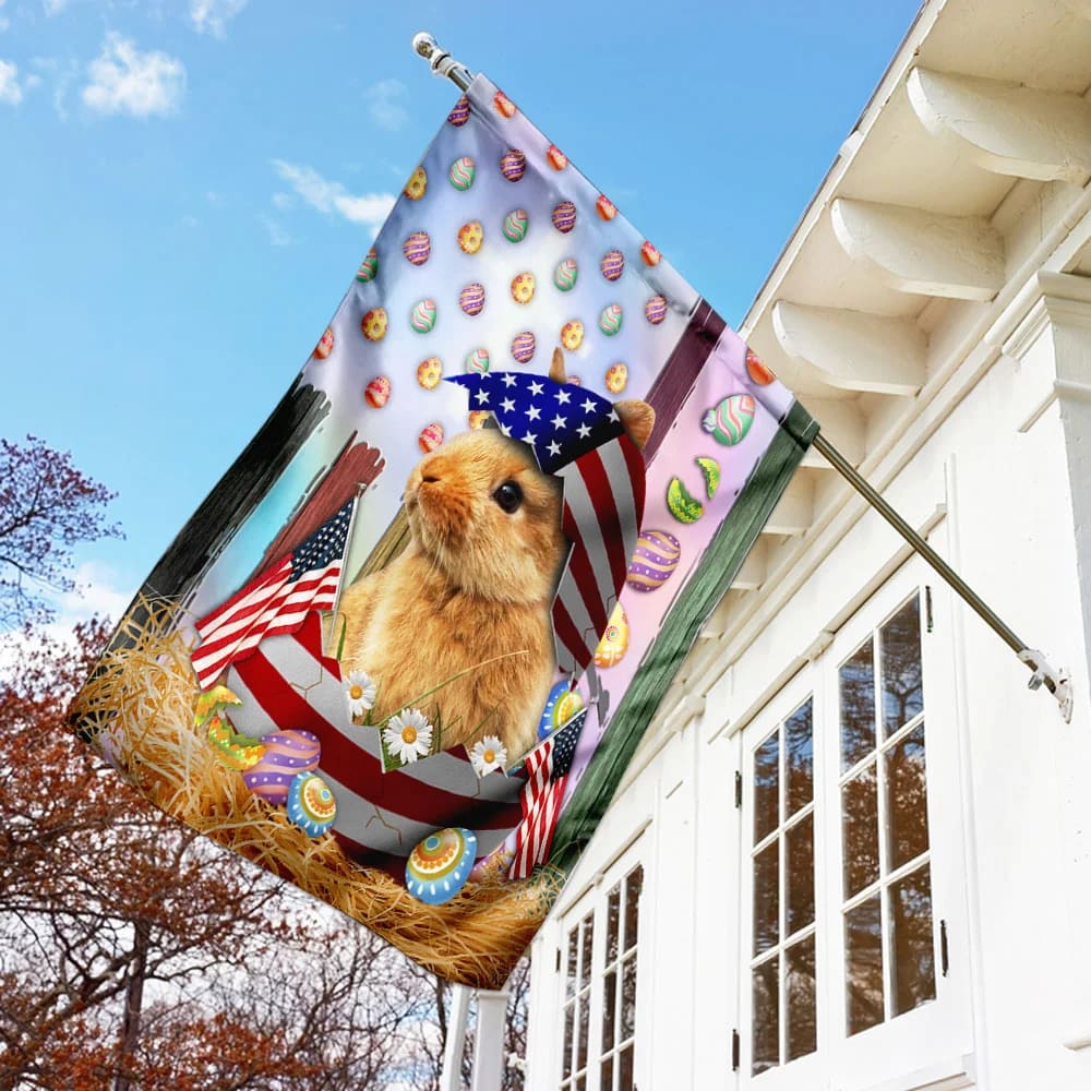 Happy Easter Bunny American Flag - Easter House Flags - Christian Easter Garden Flags