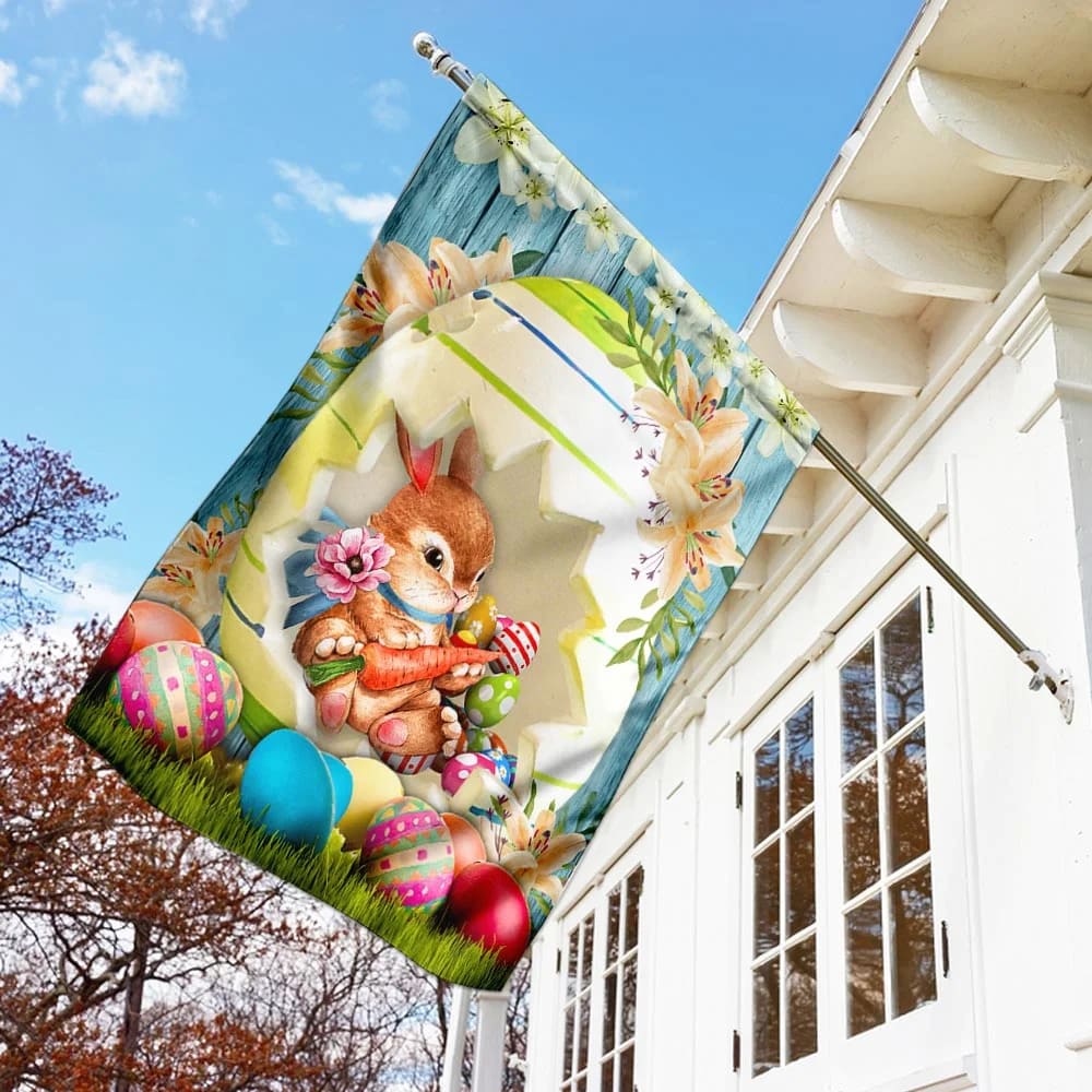 Happy Easter Bunny Eggs Flag - Easter House Flags - Christian Easter Garden Flags