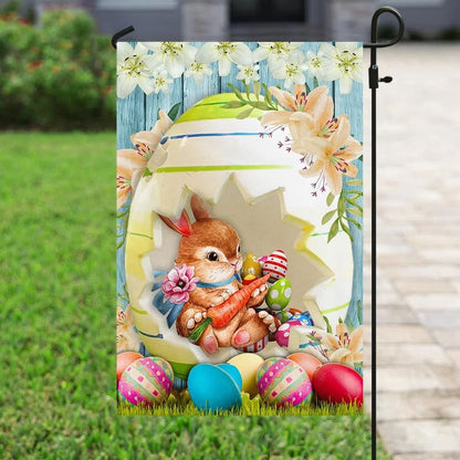 Happy Easter Bunny Eggs Flag - Easter House Flags - Christian Easter Garden Flags