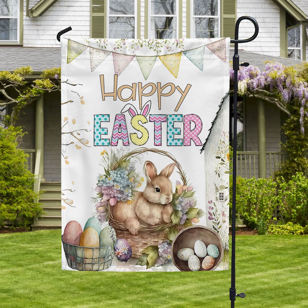 Happy Easter Bunny Eggs Flag - Religious Easter House Flags - Christian Flag