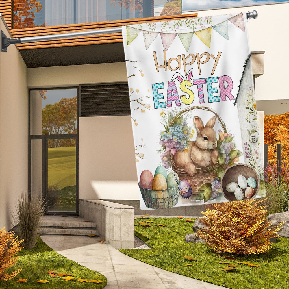 Happy Easter Bunny Eggs Flag - Religious Easter House Flags - Christian Flag