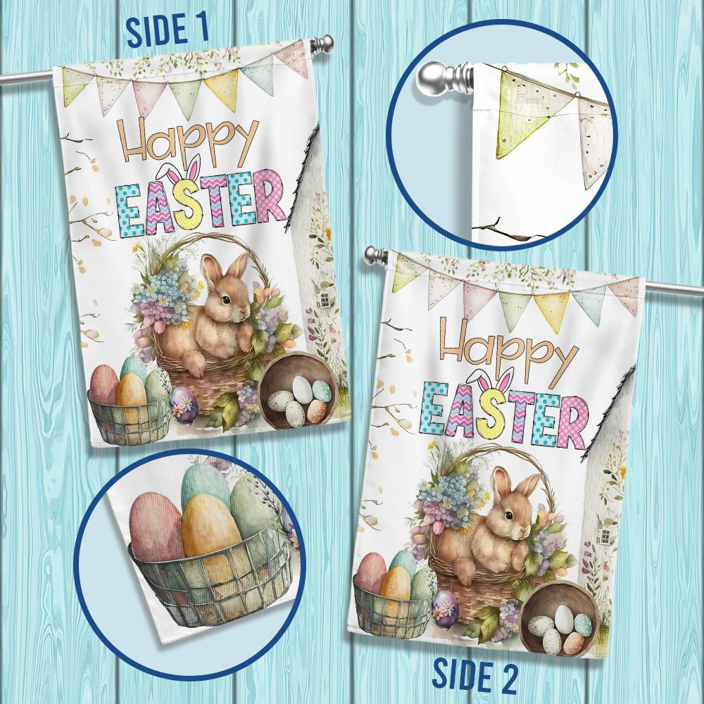 Happy Easter Bunny Eggs Flag - Religious Easter House Flags - Christian Flag