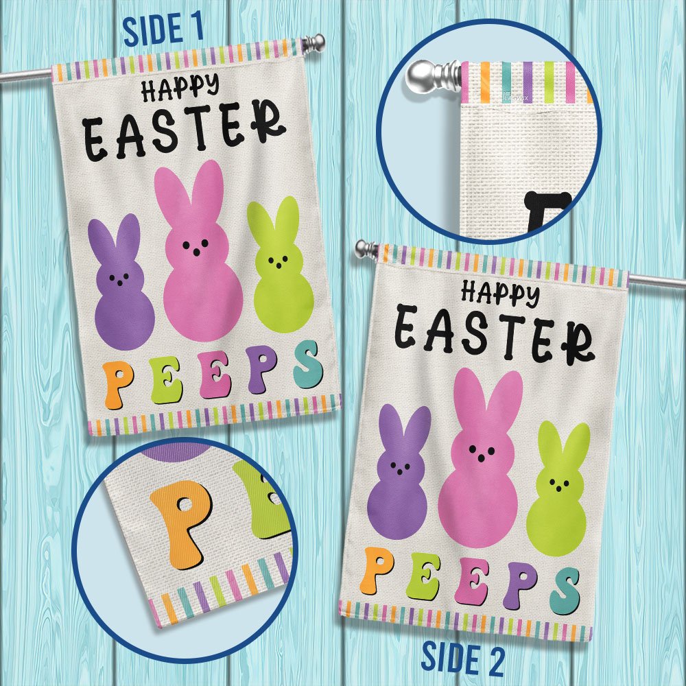 Happy Easter Bunny Peeps Flag - Easter House Flags - Christian Outdoor Easter Flags