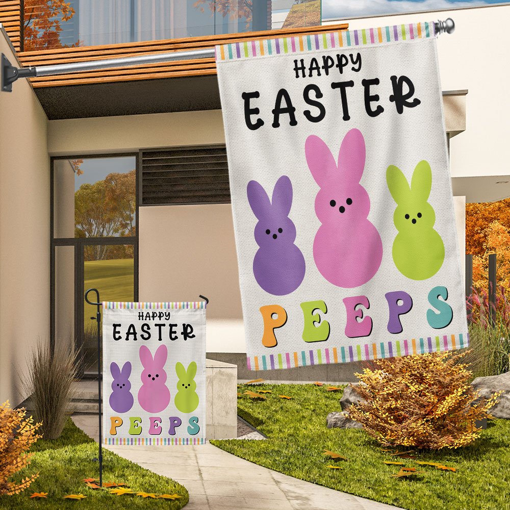 Happy Easter Bunny Peeps Flag - Easter House Flags - Christian Outdoor Easter Flags