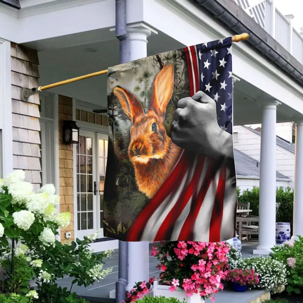 Happy Easter Bunny Rabbit American Flag - Easter House Flags - Christian Easter Garden Flags