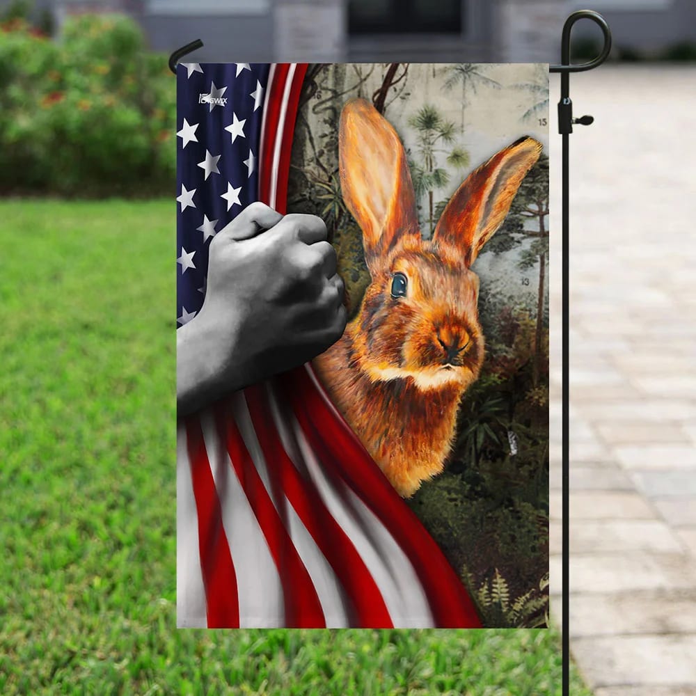 Happy Easter Bunny Rabbit American Flag - Easter House Flags - Christian Easter Garden Flags