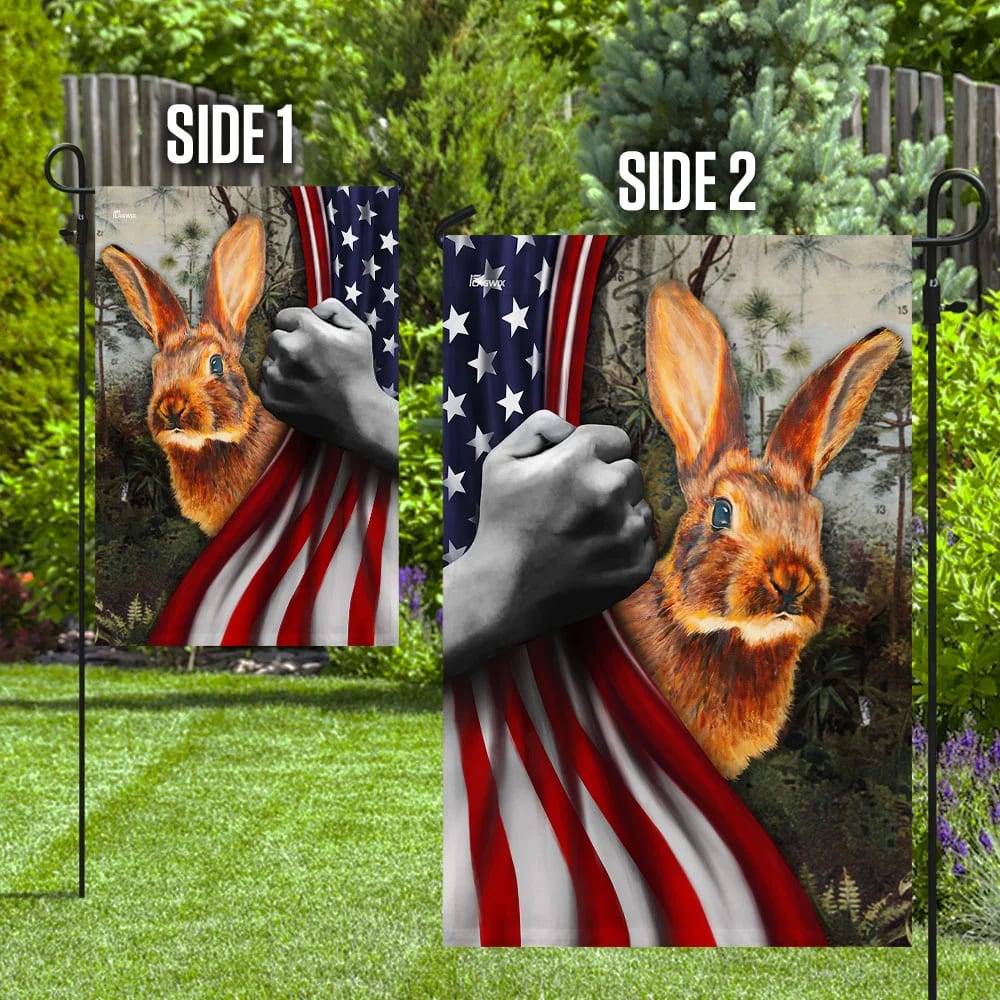 Happy Easter Bunny Rabbit American Flag - Easter House Flags - Christian Easter Garden Flags
