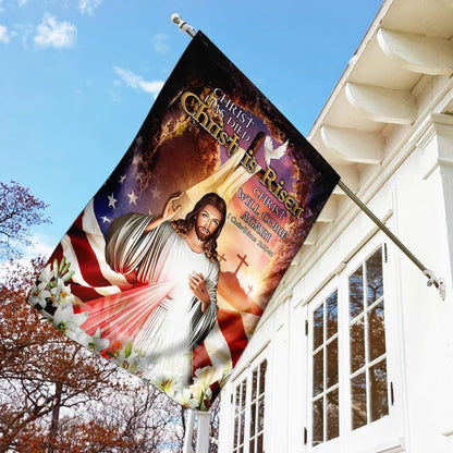 Happy Easter Christ Has Died Christ Is Risen Christ Will Come Again Jesus House Flags - Christian Garden Flags - Outdoor Christian Flag