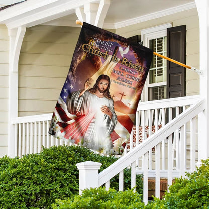 Happy Easter Christ Has Died Christ Is Risen Christ Will Come Again Jesus House Flags - Christian Garden Flags - Outdoor Christian Flag