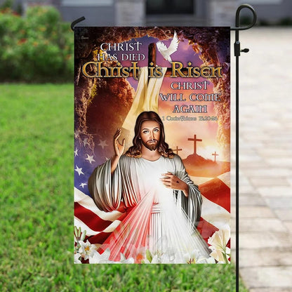 Happy Easter Christ Has Died Christ Is Risen Christ Will Come Again Jesus House Flags - Christian Garden Flags - Outdoor Christian Flag
