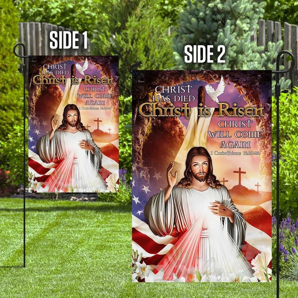 Happy Easter Christ Has Died Christ Is Risen Christ Will Come Again Jesus House Flags - Christian Garden Flags - Outdoor Christian Flag