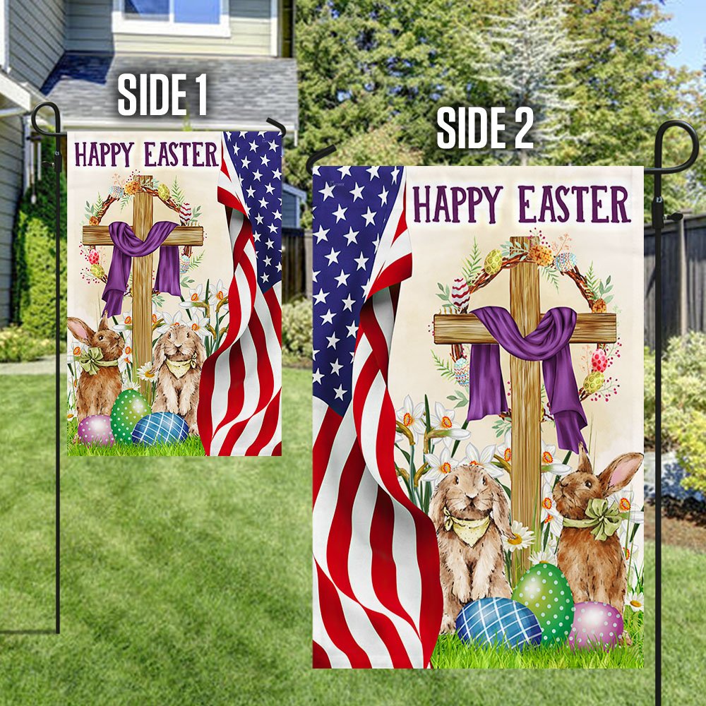 Happy Easter Christian Cross Bunny Easter Flag - Religious Easter House Flags - Easter Garden Flags