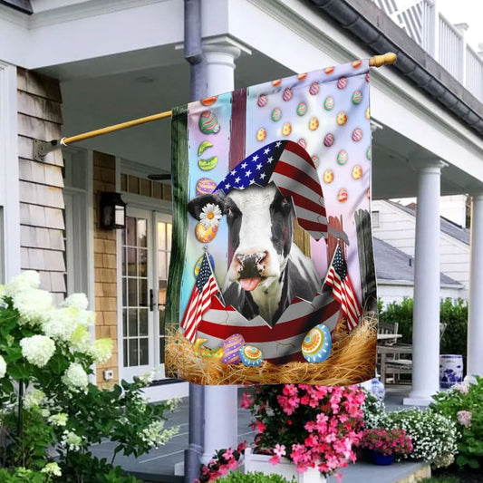 Happy Easter Cow American Flag - Easter House Flags - Christian Easter Garden Flags