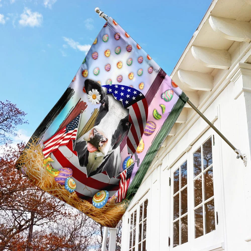 Happy Easter Cow American Flag - Easter House Flags - Christian Easter Garden Flags