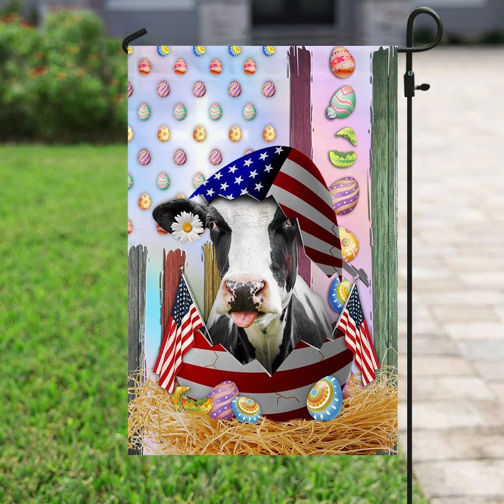 Happy Easter Cow American Flag - Easter House Flags - Christian Easter Garden Flags