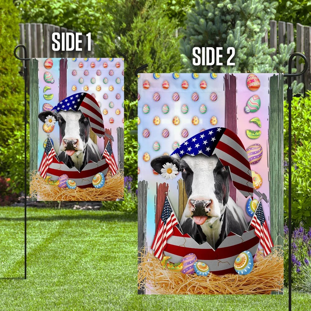 Happy Easter Cow American Flag - Easter House Flags - Christian Easter Garden Flags