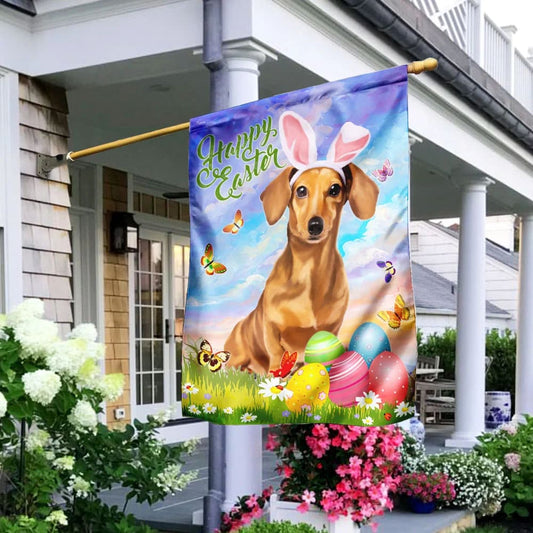 Happy Easter Dachshund Flag - Easter Garden Flag - Easter Outdoor Decor