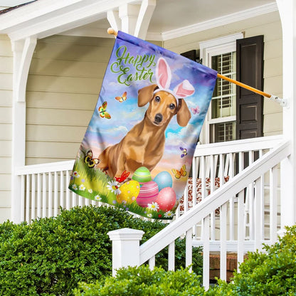 Happy Easter Dachshund Flag - Easter Garden Flag - Easter Outdoor Decor