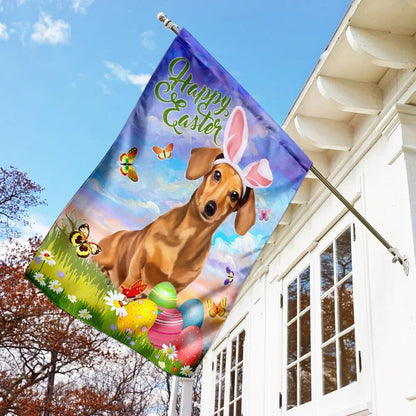 Happy Easter Dachshund Flag - Easter Garden Flag - Easter Outdoor Decor