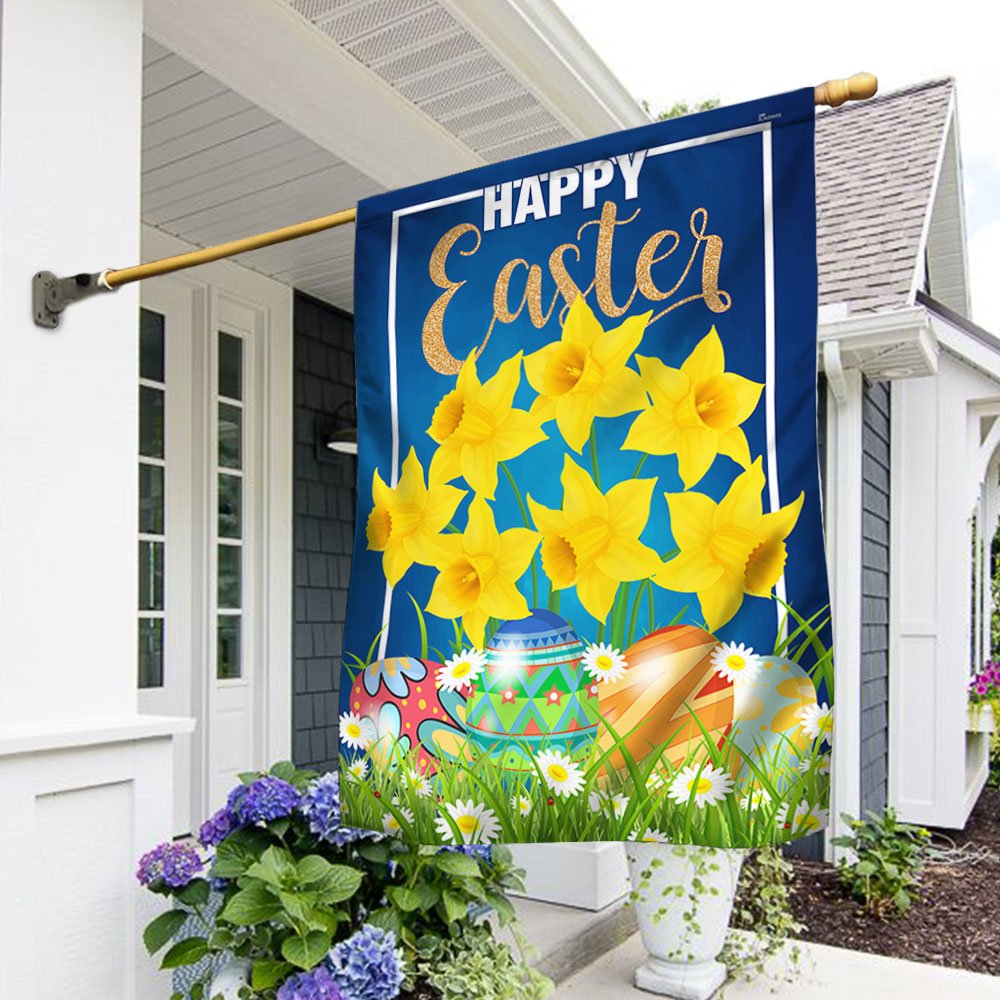 Happy Easter Daffodil Flag - Religious Easter House Flags - Easter Garden Flags