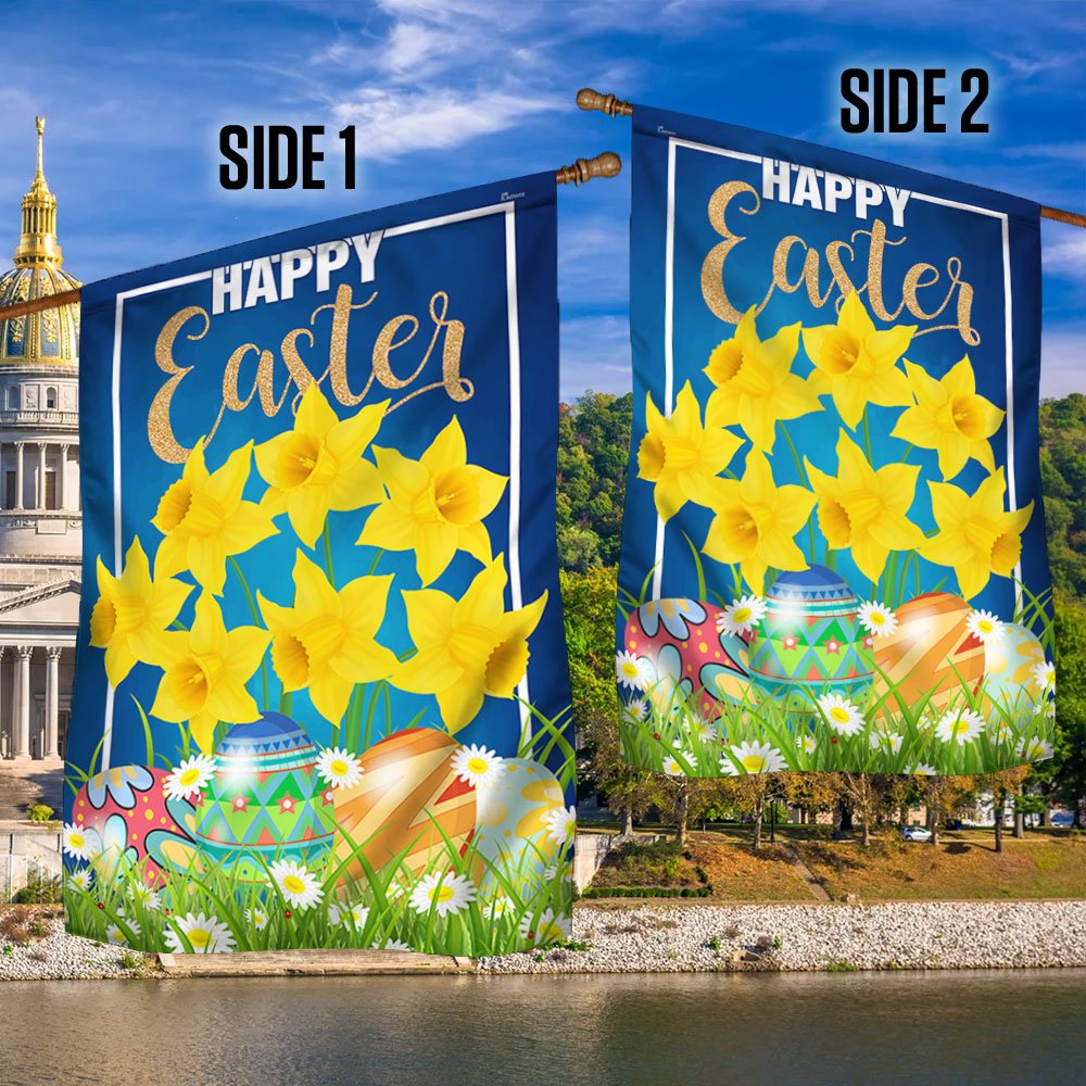 Happy Easter Daffodil Flag - Religious Easter House Flags - Easter Garden Flags