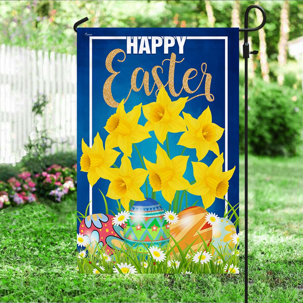 Happy Easter Daffodil Flag - Religious Easter House Flags - Easter Garden Flags