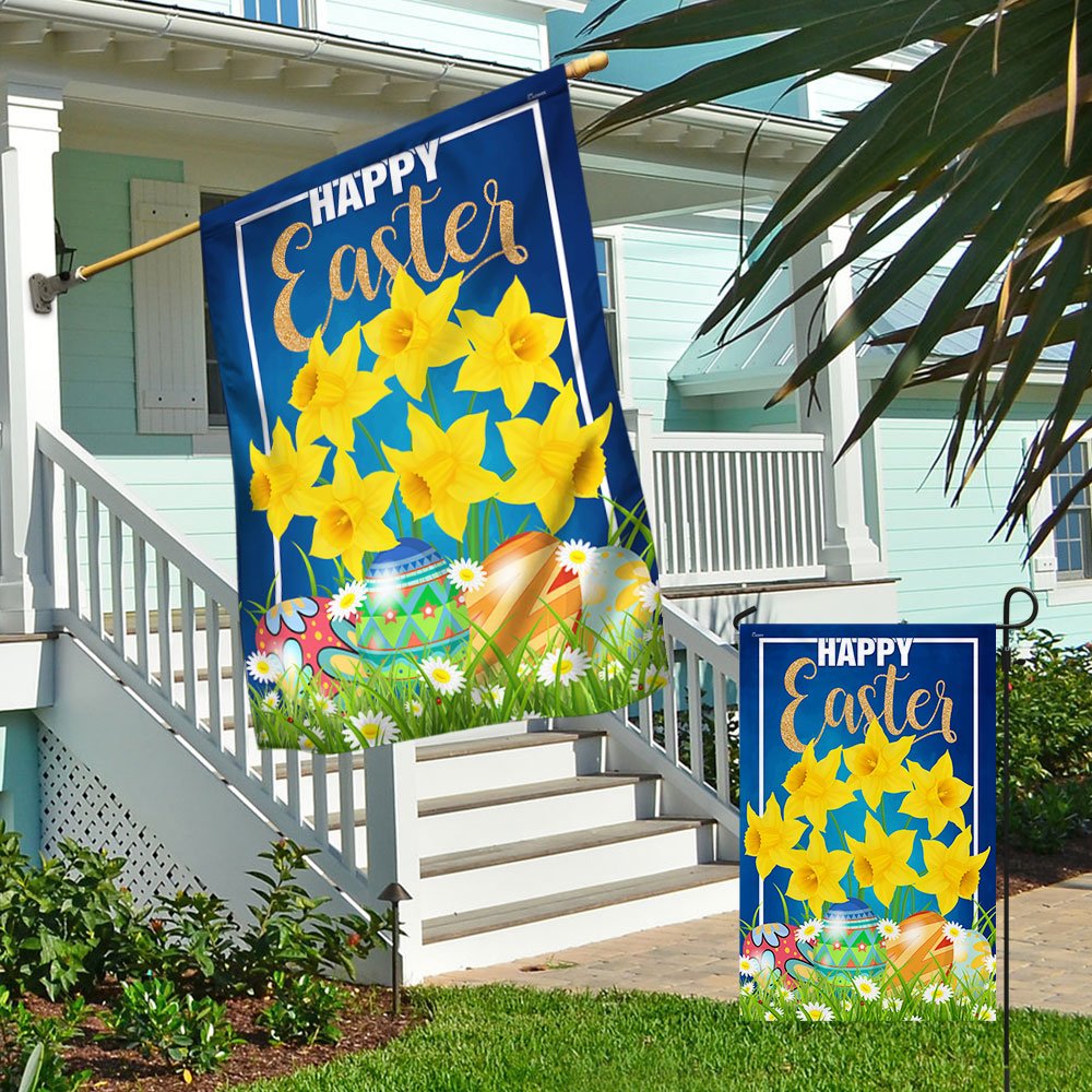 Happy Easter Daffodil Flag - Religious Easter House Flags - Easter Garden Flags