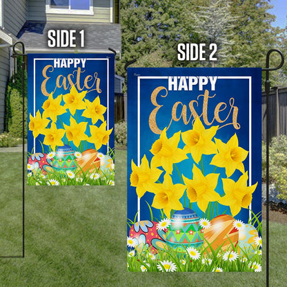 Happy Easter Daffodil Flag - Religious Easter House Flags - Easter Garden Flags