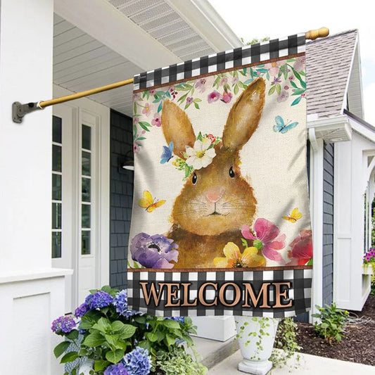 Happy Easter Day Bunny Welcome House Flags - Religious Easter Garden Flag - Christian Outdoor Easter Flags