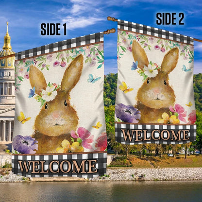 Happy Easter Day Bunny Welcome House Flags - Religious Easter Garden Flag - Christian Outdoor Easter Flags