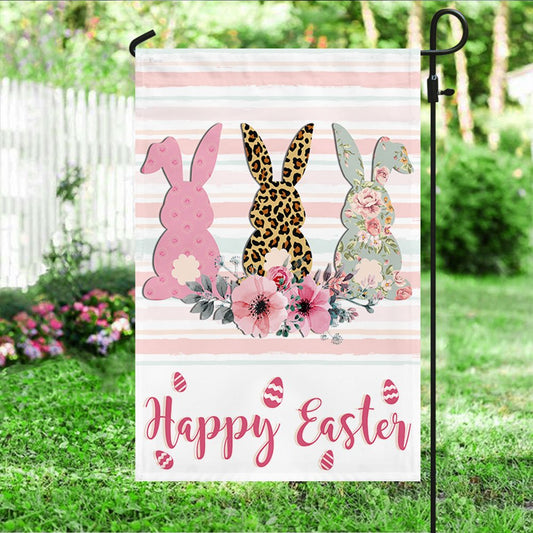 Happy Easter Floral Bunny Flag - Religious Easter House Flags - Christian Flag