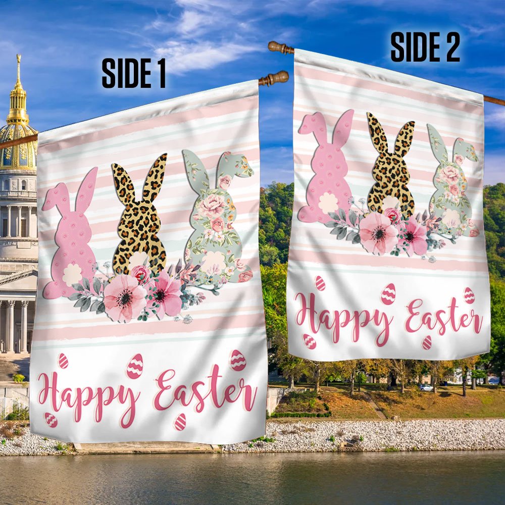 Happy Easter Floral Bunny Flag - Religious Easter House Flags - Christian Flag