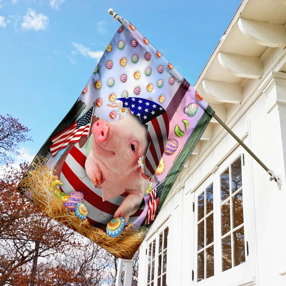 Happy Easter Pig American Flag - Easter House Flags - Christian Easter Garden Flags