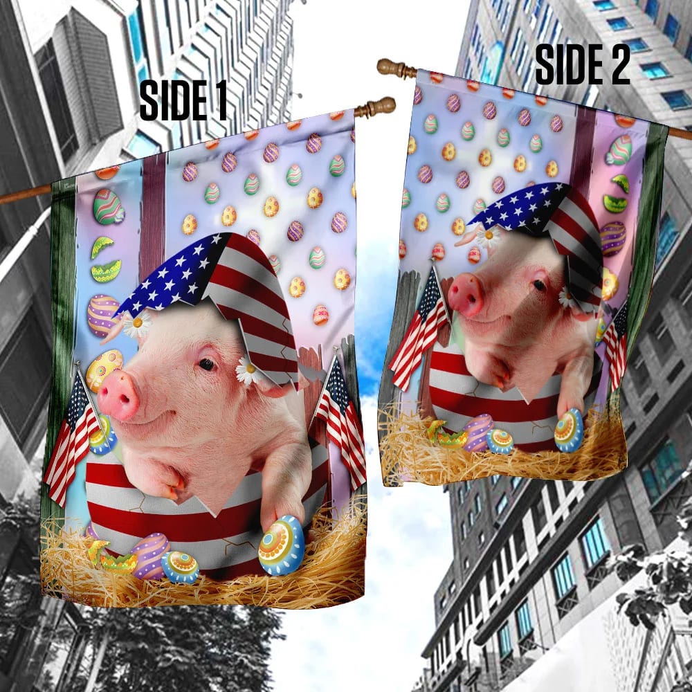 Happy Easter Pig American Flag - Easter House Flags - Christian Easter Garden Flags