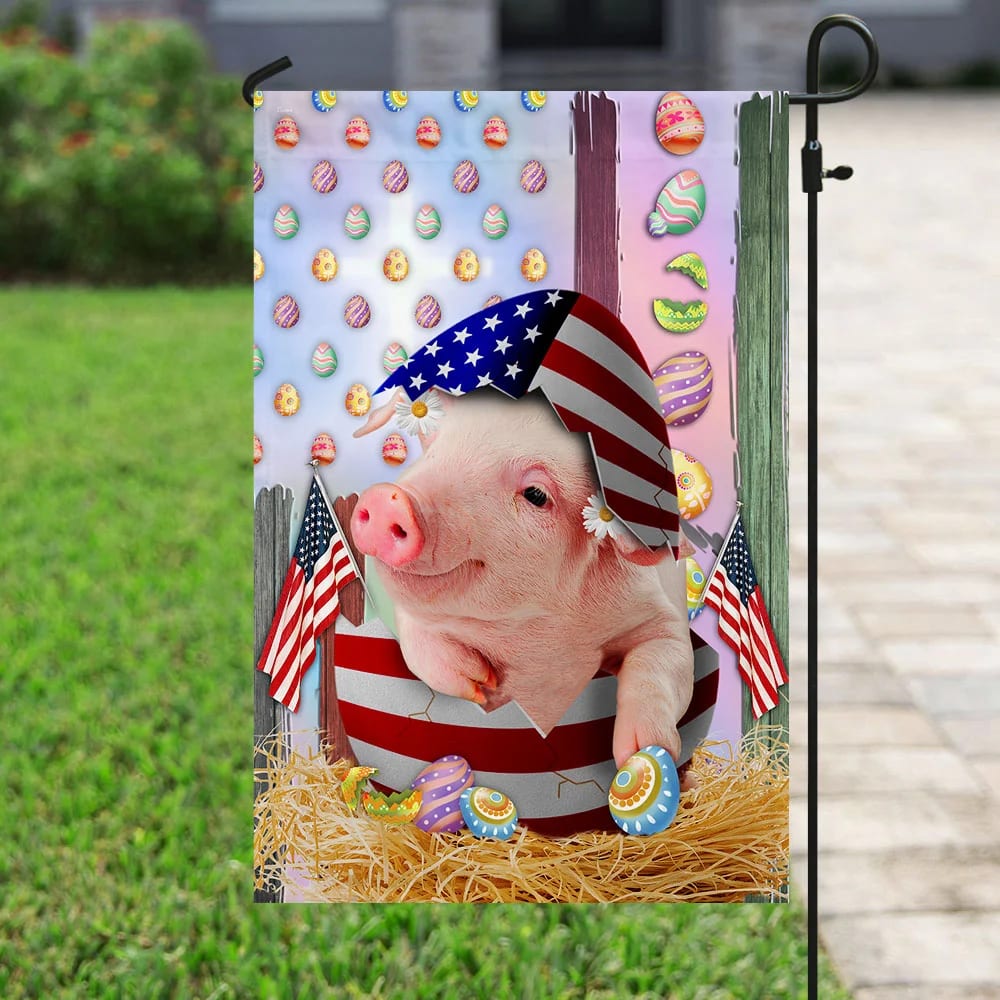 Happy Easter Pig American Flag - Easter House Flags - Christian Easter Garden Flags